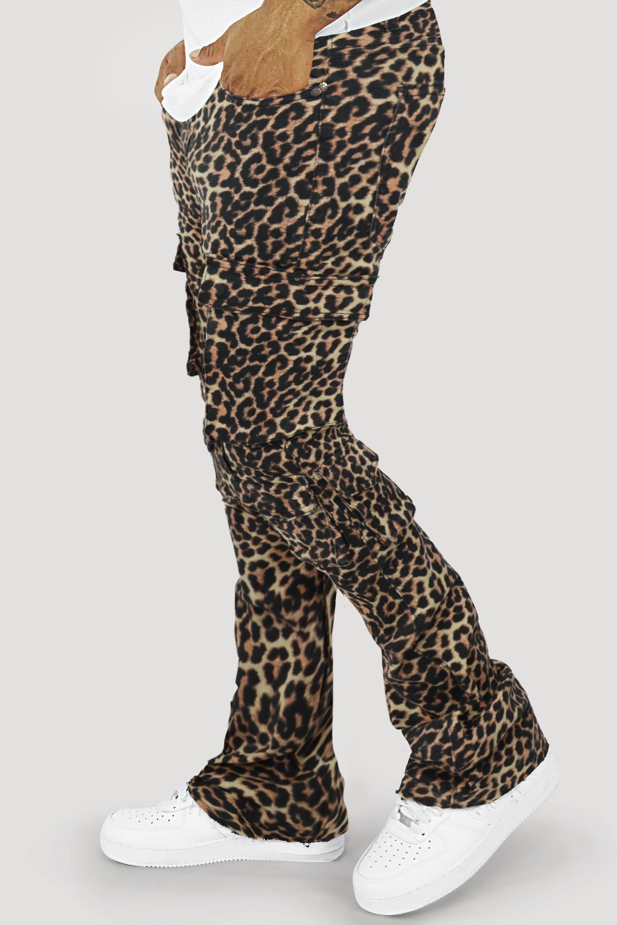 Vortex Leopard Cargo Stacked Denim (Black)