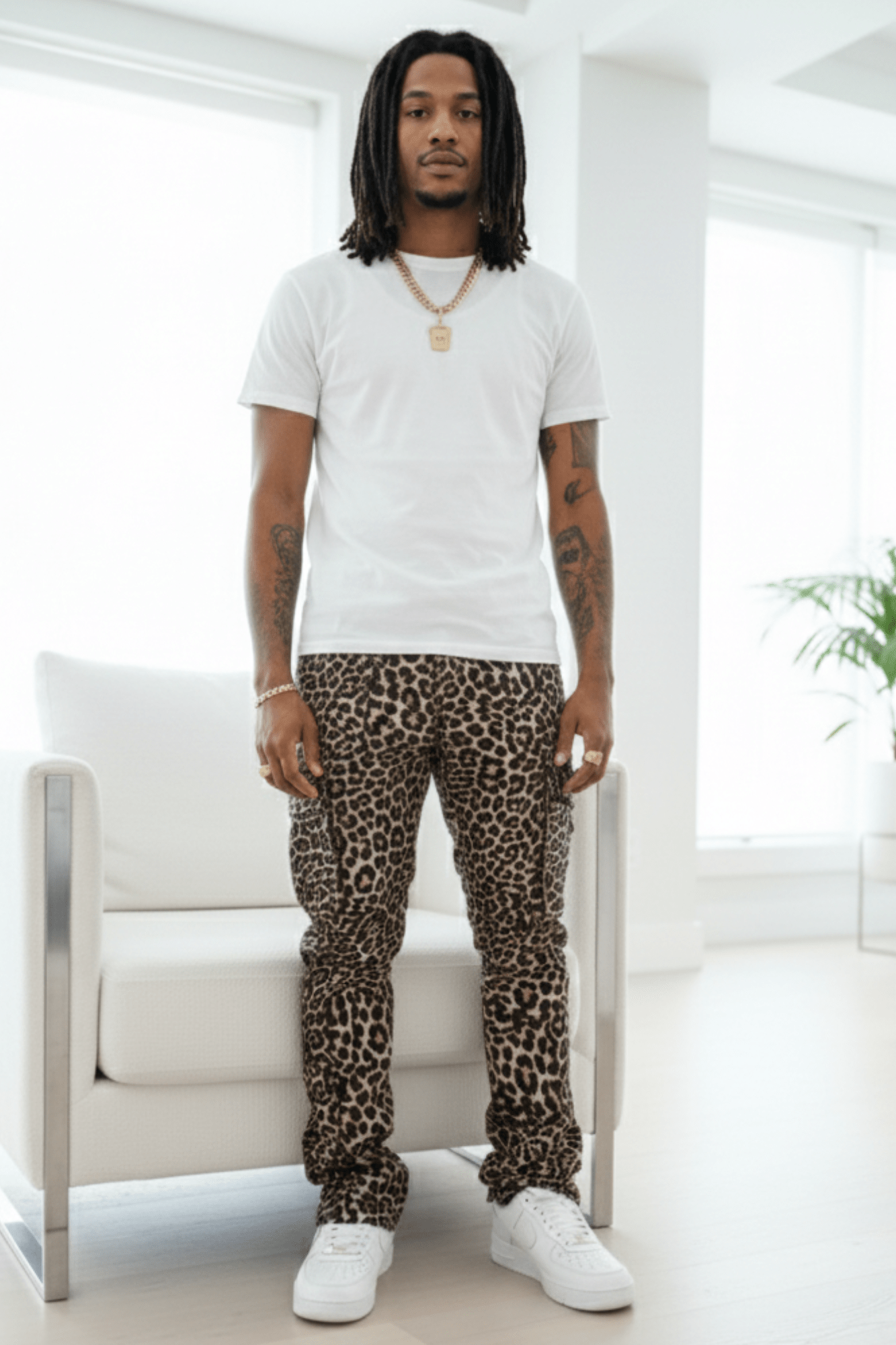 Vortex Leopard Cargo Stacked Denim (Black)
