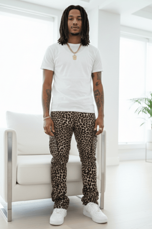 Vortex Leopard Cargo Stacked Denim (Black)
