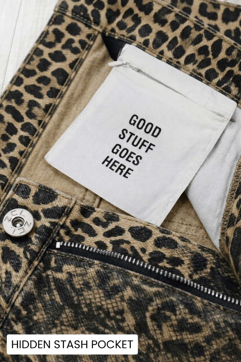 Vortex Leopard Cargo Stacked Denim (Black)